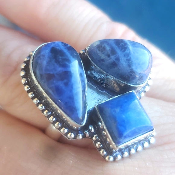 New Sodalite and Lapis Lazuli 925 Silver Ring. - Picture 5 of 13